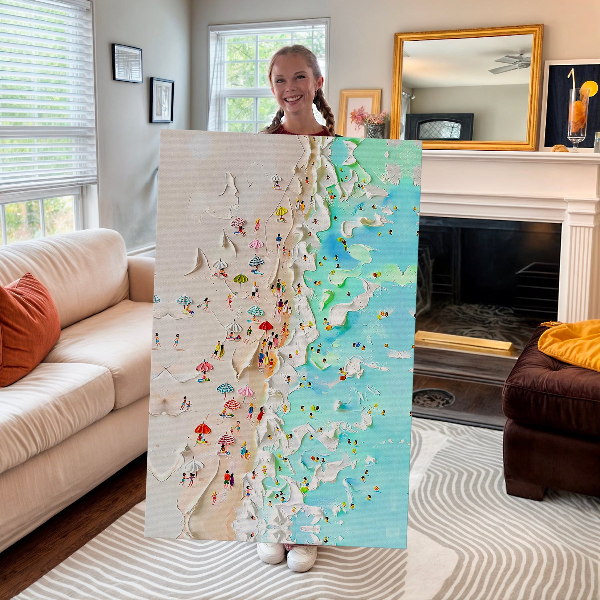 Beachfront Painting Coastal Wall Art by Tailored Canvases; beach umbrellas and water scene on Tampa Home & Garden Store