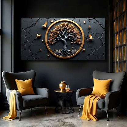 3D Celtic Tree of Life Wall Art IV canvas by Tailored Canvases with gold circular frame on wall on Tampa Home & Garden Store