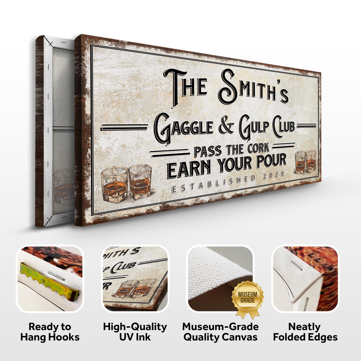 Gaggle & Gulp Club Sign canvas by Tailored Canvases with vintage distressed border on Tampa Home & Garden Store