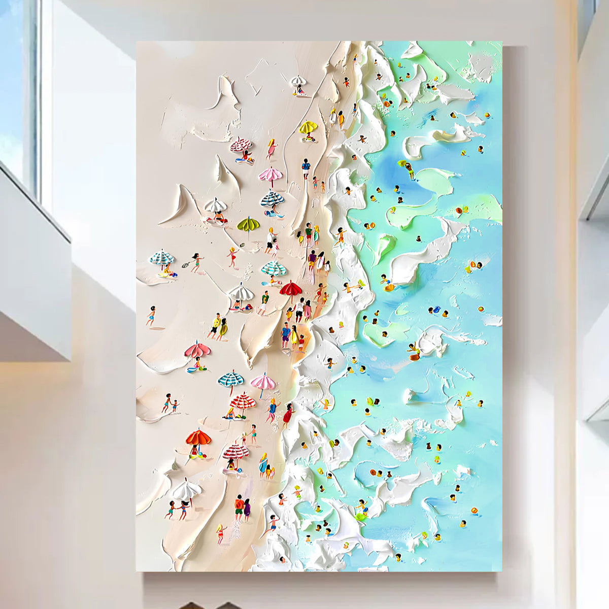 Beachfront Painting canvas art of a sunny beach with colorful umbrellas and turquoise sea on Tampa Home & Garden Store