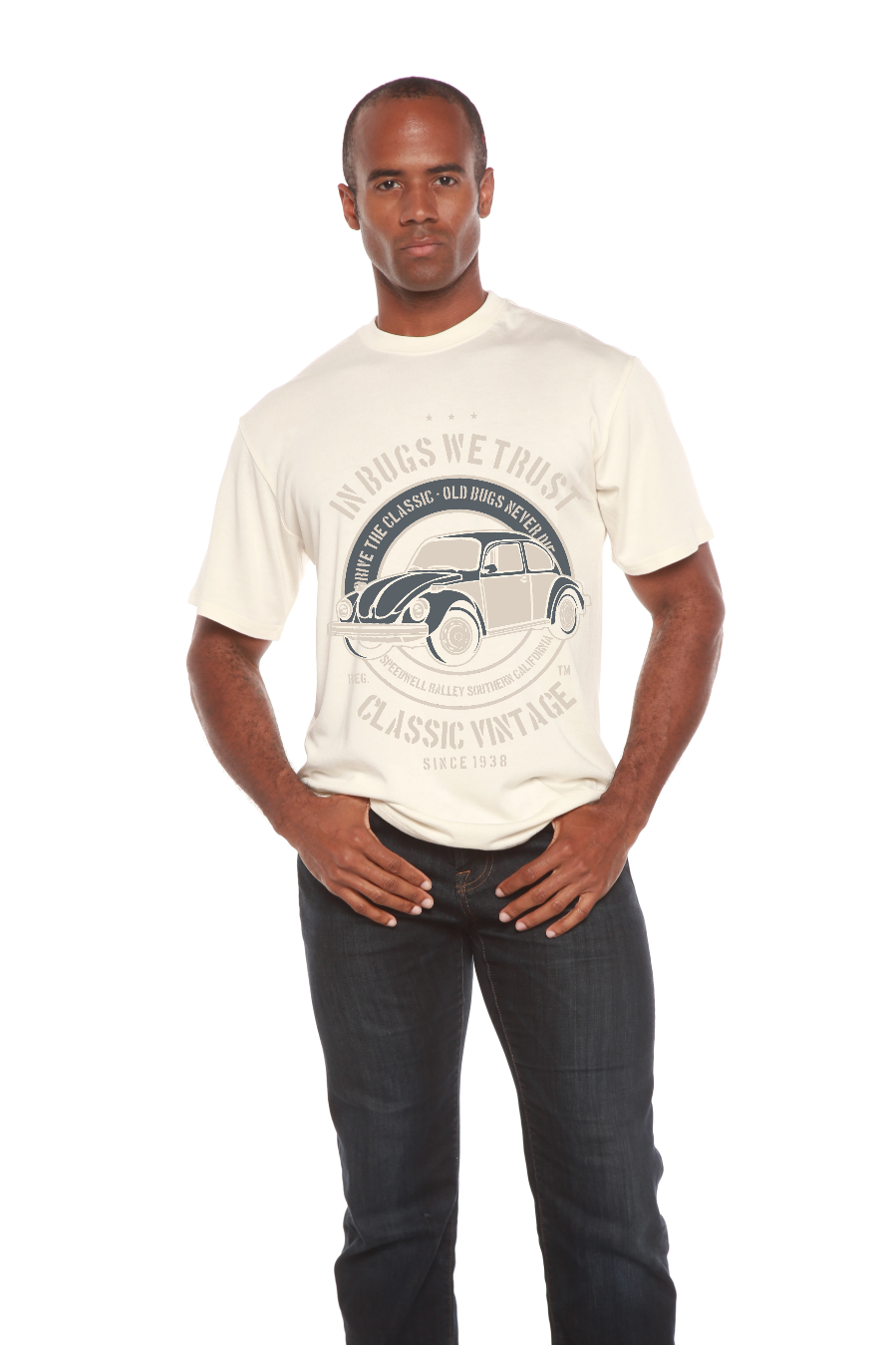 In Bugs Men's Bamboo Viscose/Organic Cotton Short Sleeve Graphic T-Shirt cream car graphic on Tampa Home & Garden Store