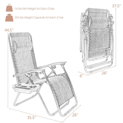 2 Pieces Folding Recliner Zero Gravity Lounge Chair - Beige