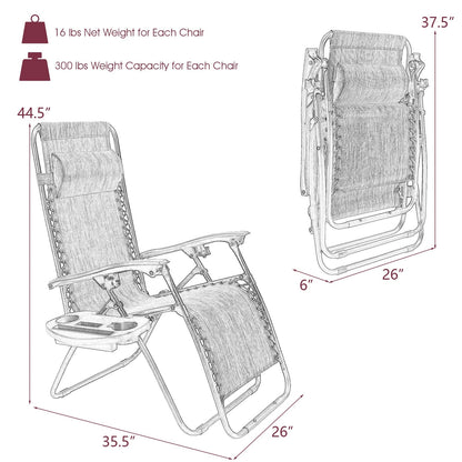 2 Pieces Folding Recliner Zero Gravity Lounge Chair - Beige