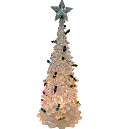 8 Inch Lighted Acrylic Christmas Tree Clear with star topper and multicolored bulbs on Tampa Home & Garden Store