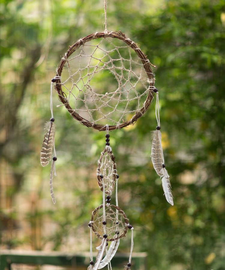 Indiana Dream Catcher Net by RusticReach, natural brown twine with feather accents on Tampa Home & Garden Store