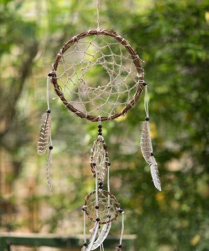 Indiana Dream Catcher Net by RusticReach, natural brown twine with feather accents on Tampa Home & Garden Store