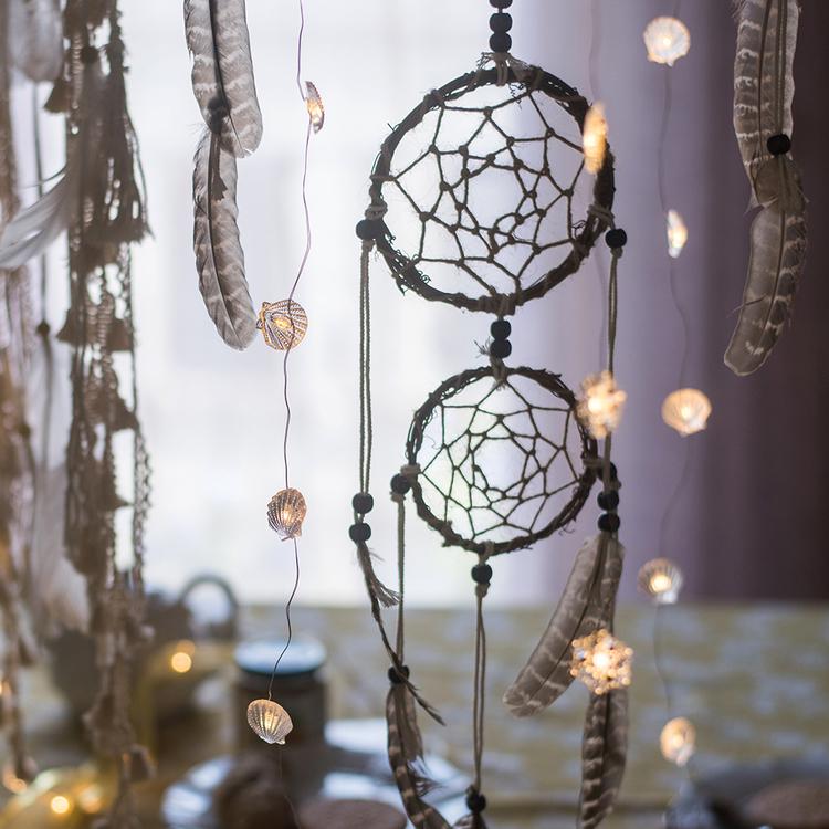 Indiana Dream Catcher Net by RusticReach, dark cord, two-hoop design with beads on Tampa Home & Garden Store