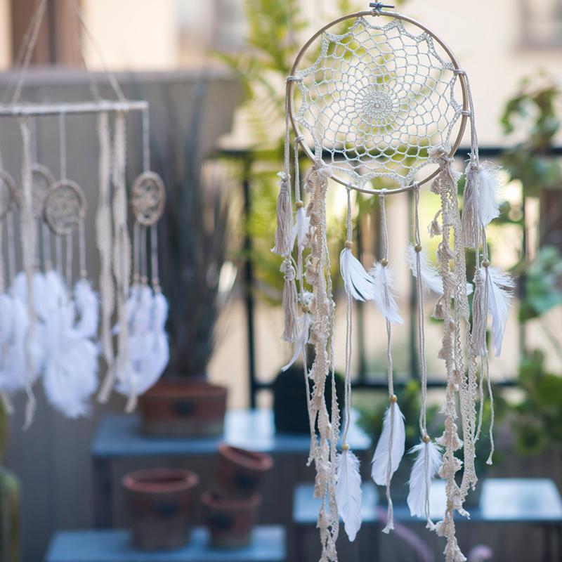 Indiana Dream Catcher Net ivory hoop with cream lace net and feather tassels on Tampa Home & Garden Store