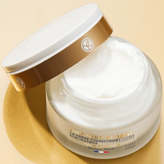 Yves Rocher Anti-Age Global Day Cream in a glass jar, white cream, gold lid, 50ml on Tampa Home & Garden Store
