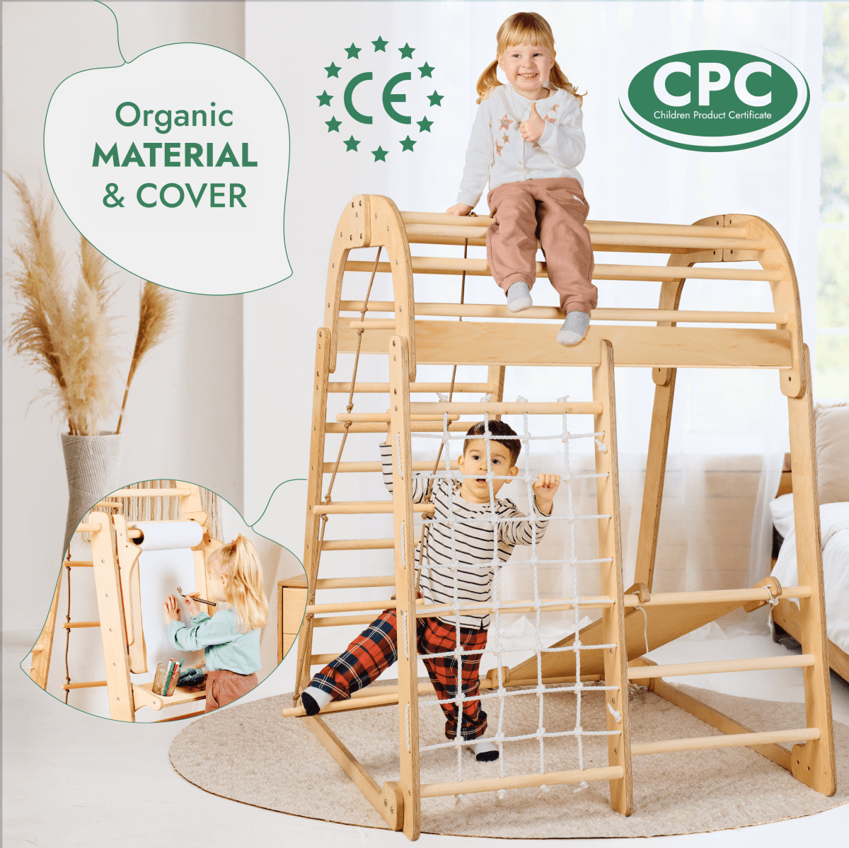 Goodevas 7in1 Indoor Playground with climbing frame rope net swings for three kids on Tampa Home & Garden Store