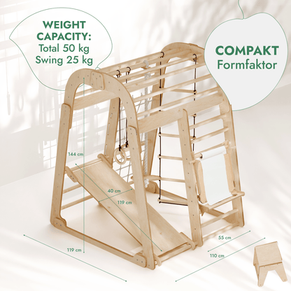 7in1 wooden indoor playset by Goodevas with slide, swings and climbing ladder on Tampa Home & Garden Store