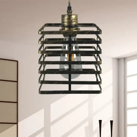 Vintage Metal Pendant Lamp with Aged Brass Cylinder Shade - Restaurant Ceiling Light - Tampa Home & Garden Store