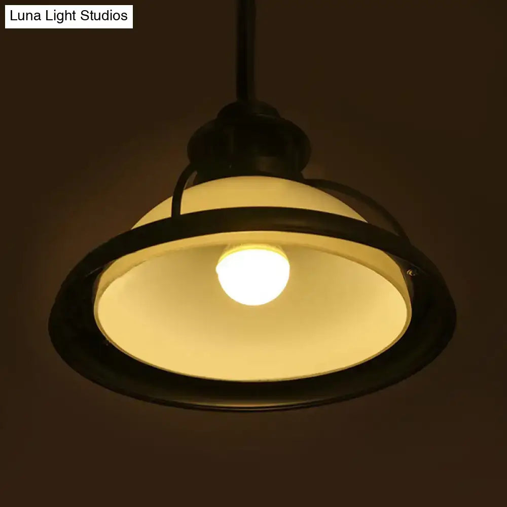 White/Green Glass Dome Pendant Lighting with Industrial Vibe - 3 Lights, Ideal for Dining Table, Includes Chain