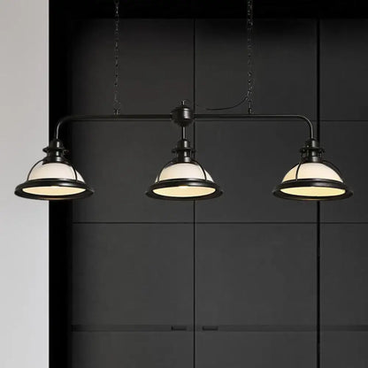 White/Green Glass Dome Pendant Lighting with Industrial Vibe - 3 Lights, Ideal for Dining Table, Includes Chain