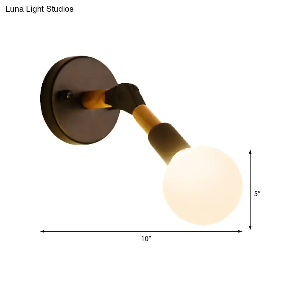 Blue Glass Wall Sconce with round white globe on dark mount and wooden arm, 10in Decorbites on Tampa Home & Garden Store