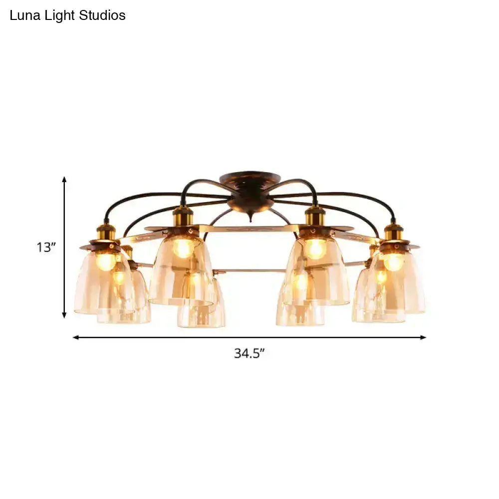 Industrial Black Cognac Glass Bell Ceiling Lamp