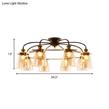 Industrial Black Cognac Glass Bell Ceiling Lamp