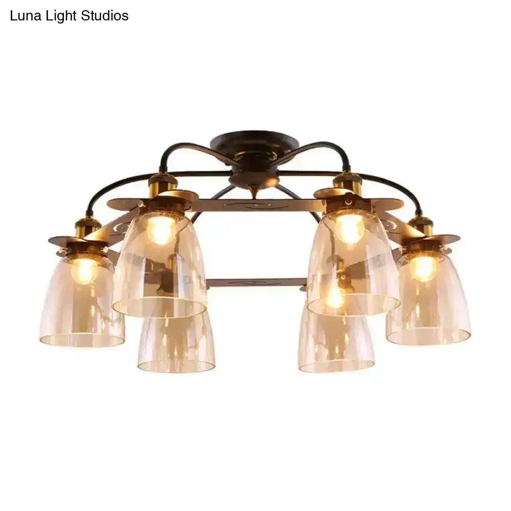 Industrial Black Cognac Glass Bell Ceiling Lamp