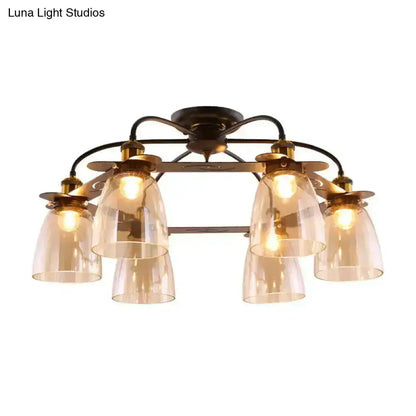 Industrial Black Cognac Glass Bell Ceiling Lamp