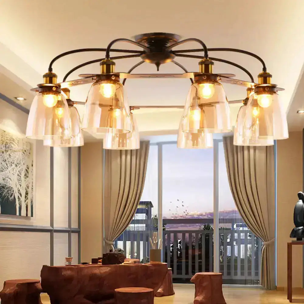 Industrial Black Cognac Glass Bell Ceiling Lamp