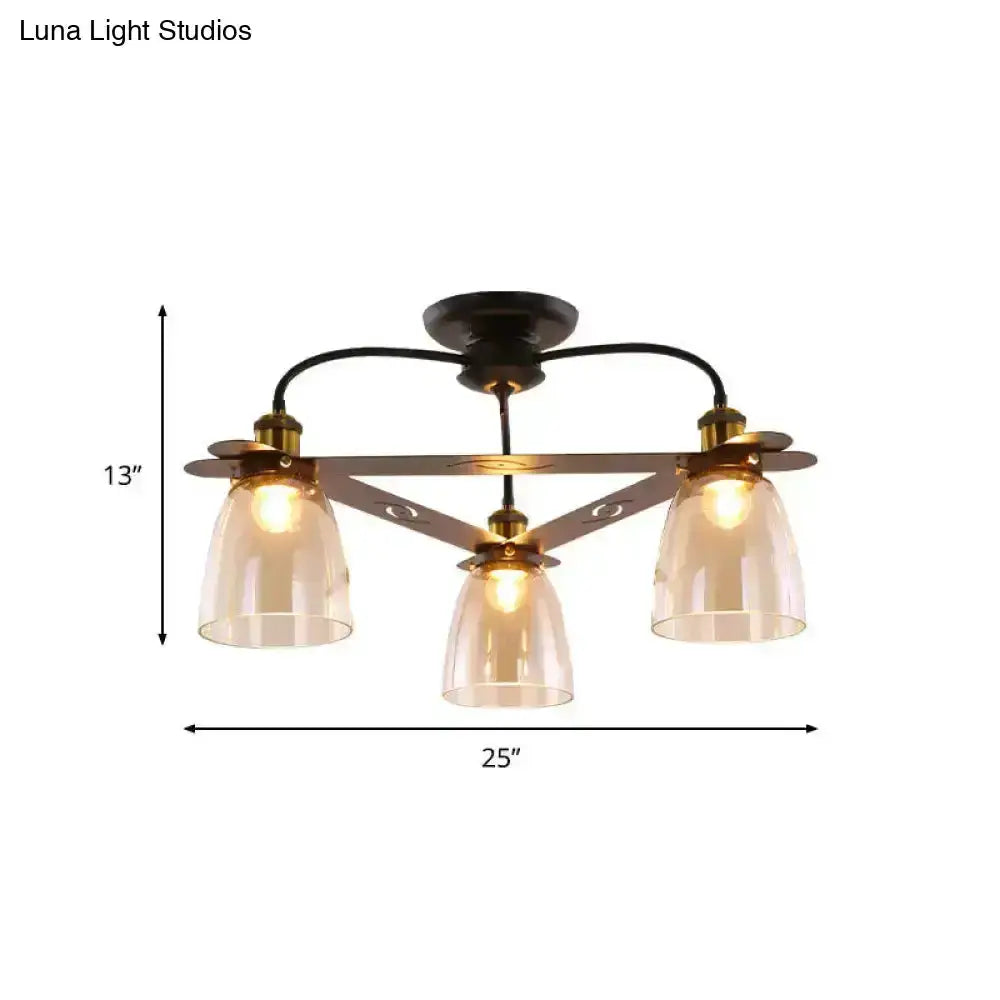 Industrial Black Cognac Glass Bell Ceiling Lamp