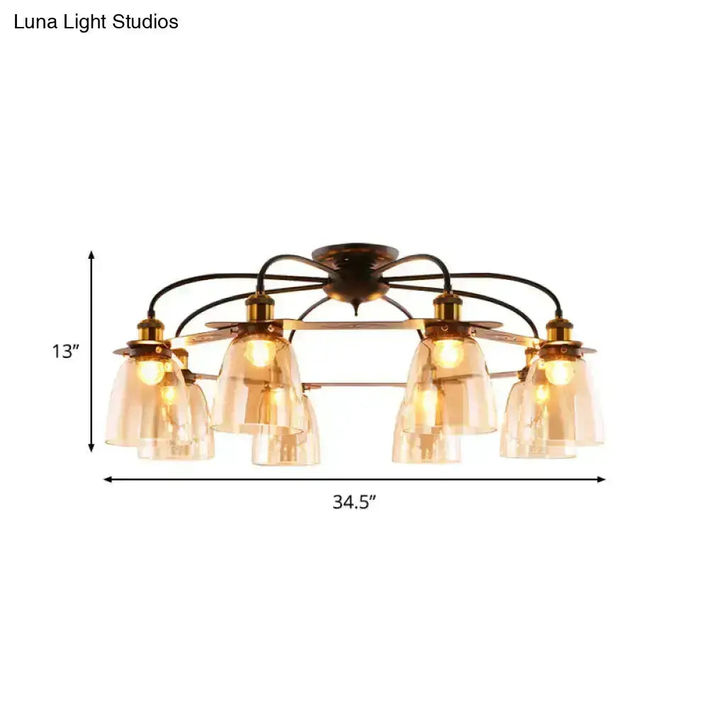 Industrial Black Cognac Glass Bell Ceiling Lamp