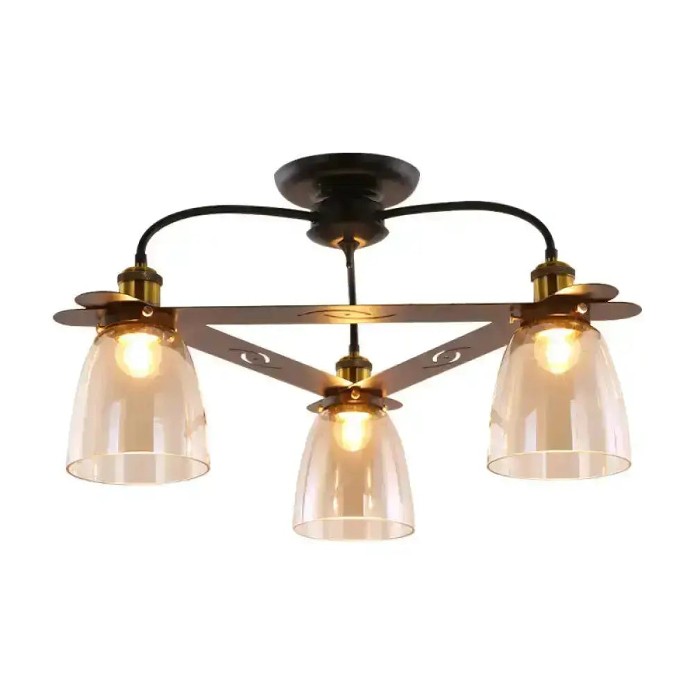 Industrial Black Cognac Glass Bell Ceiling Lamp