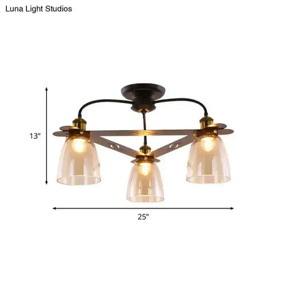 Industrial Black Cognac Glass Bell Ceiling Lamp