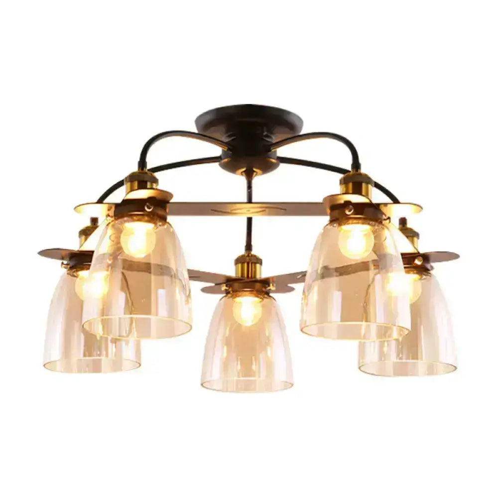 Industrial Black Cognac Glass Bell Ceiling Lamp
