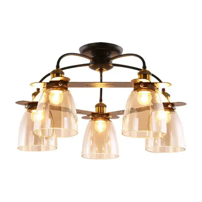 Industrial Black Cognac Glass Bell Ceiling Lamp