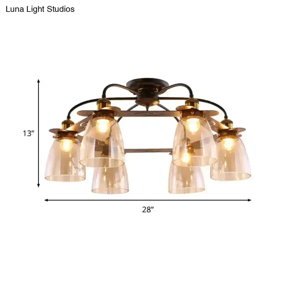 Industrial Black Cognac Glass Bell Ceiling Lamp