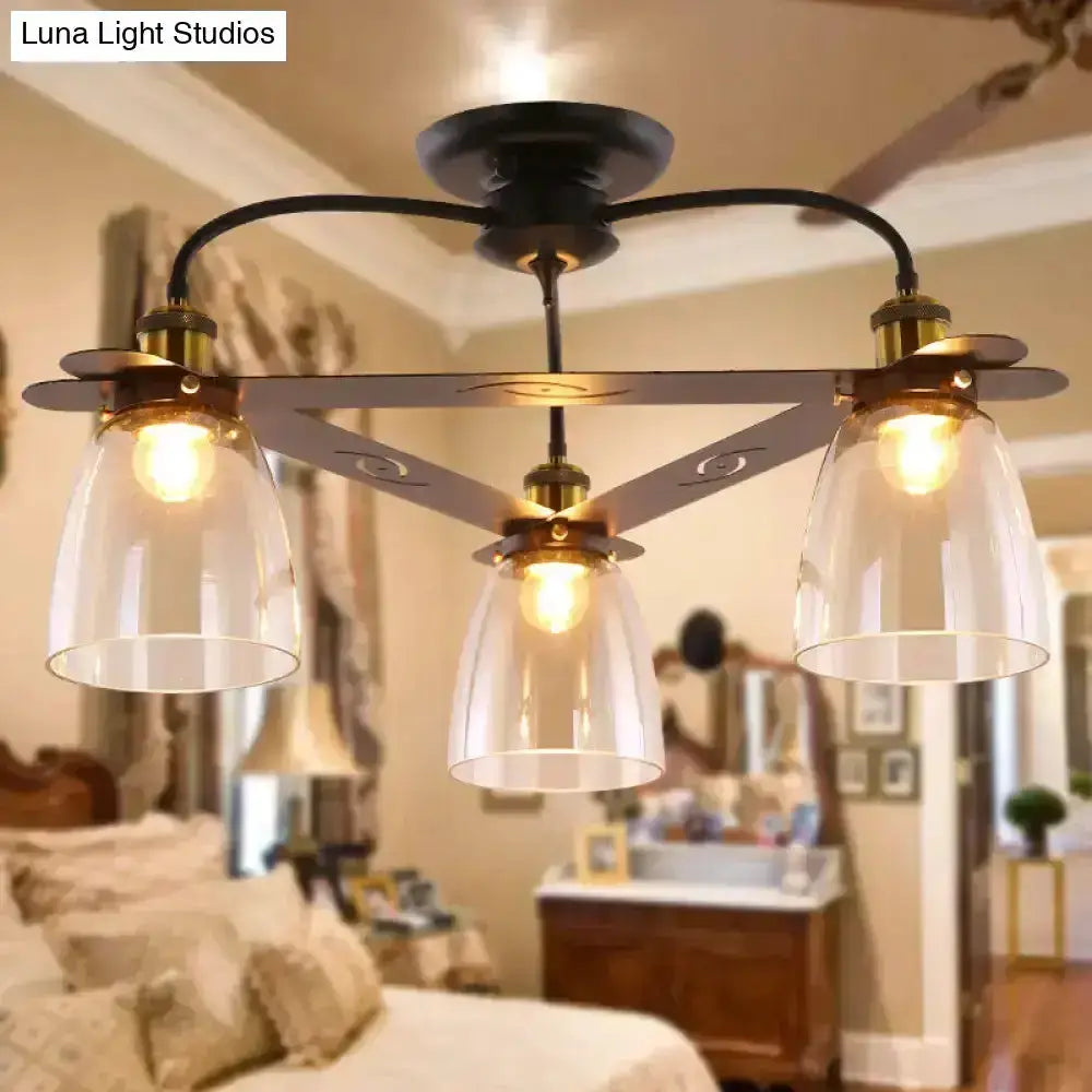 Industrial Black Cognac Glass Bell Ceiling Lamp