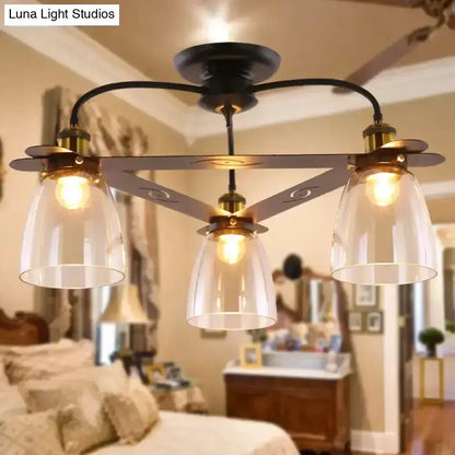 Industrial Black Cognac Glass Bell Ceiling Lamp