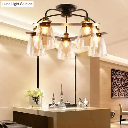 Industrial Black Cognac Glass Bell Ceiling Lamp