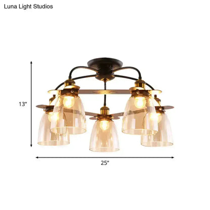 Industrial Black Cognac Glass Bell Ceiling Lamp