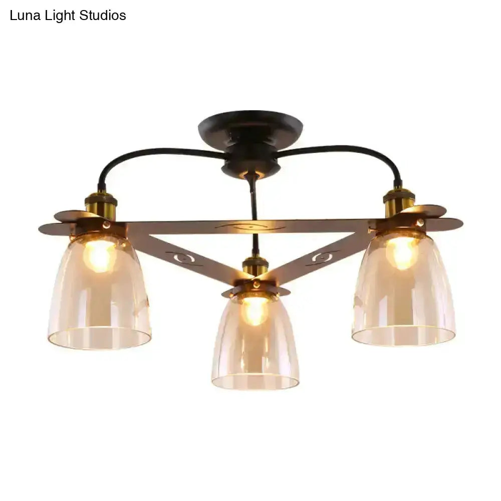 Industrial Black Cognac Glass Bell Ceiling Lamp