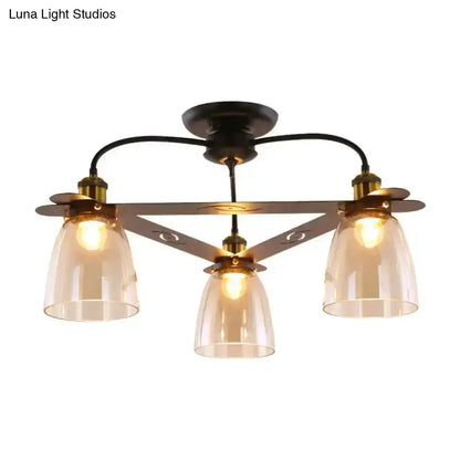 Industrial Black Cognac Glass Bell Ceiling Lamp