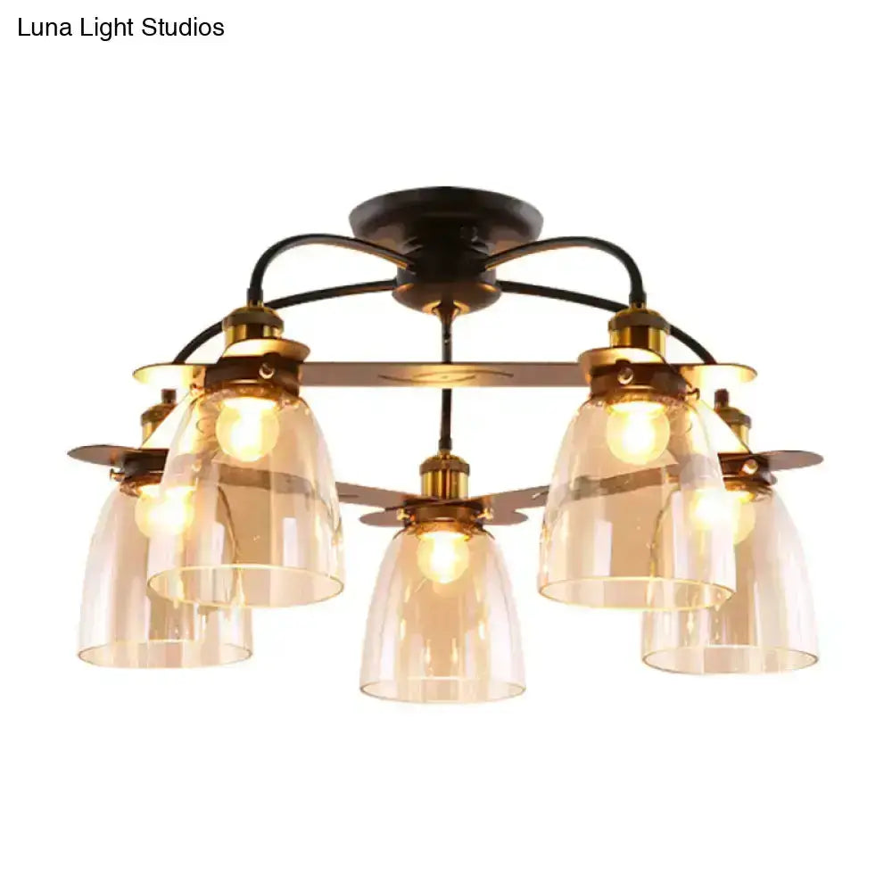 Industrial Black Cognac Glass Bell Ceiling Lamp