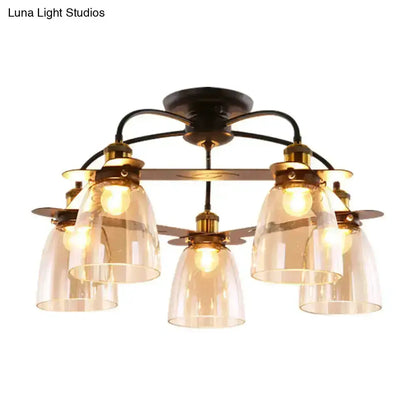 Industrial Black Cognac Glass Bell Ceiling Lamp