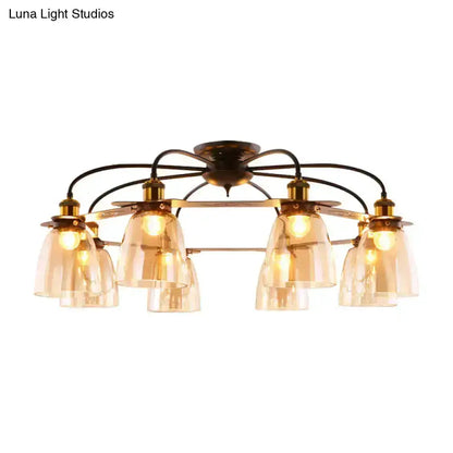 Industrial Black Cognac Glass Bell Ceiling Lamp