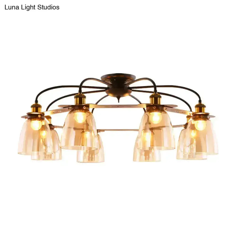 Industrial Black Cognac Glass Bell Ceiling Lamp