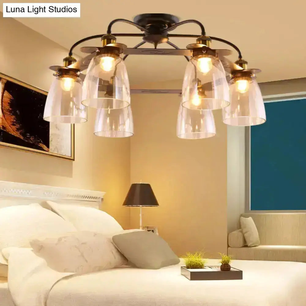 Industrial Black Cognac Glass Bell Ceiling Lamp