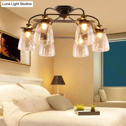 Industrial Black Cognac Glass Bell Ceiling Lamp