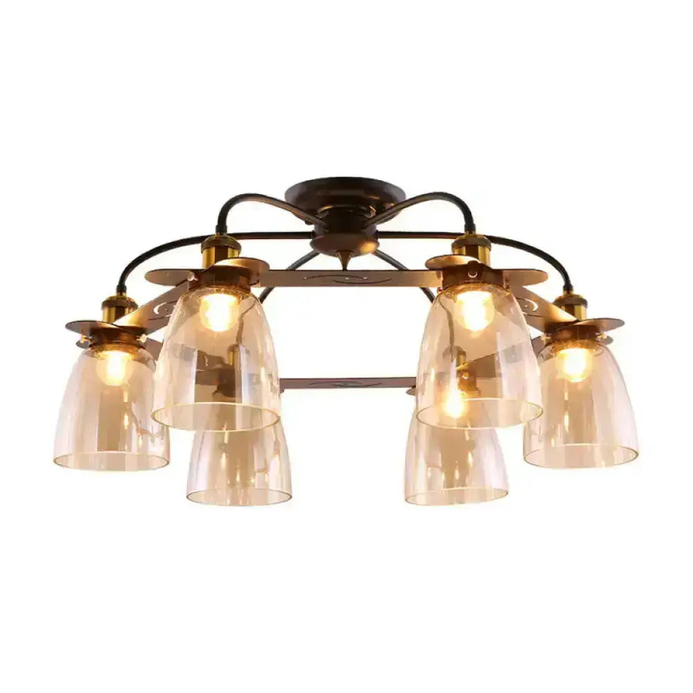 Industrial Black Cognac Glass Bell Ceiling Lamp