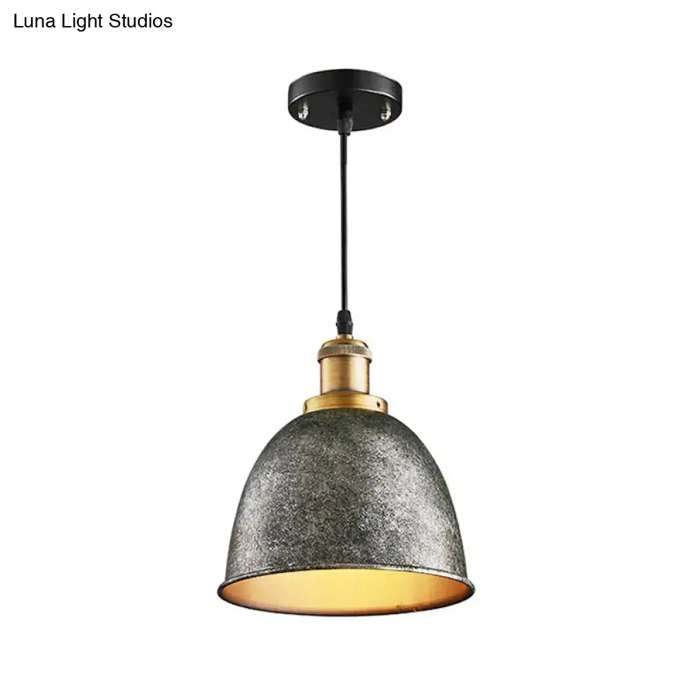 Black dome pendant lamp by Decorbites with textured gray shade and brass cap on black cord on Tampa Home & Garden Store