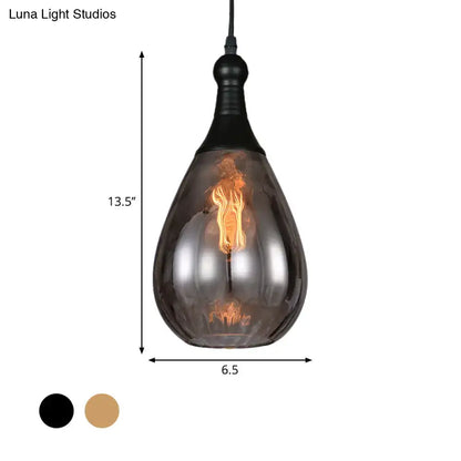 Smoked glass pendant light Decorbites teardrop shade with black hardware 13.5in tall 6.5in wide on Tampa Home & Garden Store