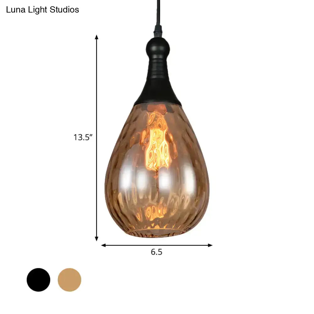 Smoked Glass Pendant Light by Decorbites, amber teardrop shade, black hardware, 13.5 in tall on Tampa Home & Garden Store