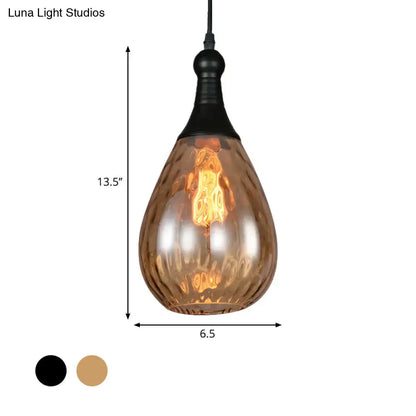 Smoked Glass Pendant Light by Decorbites, amber teardrop shade, black hardware, 13.5 in tall on Tampa Home & Garden Store