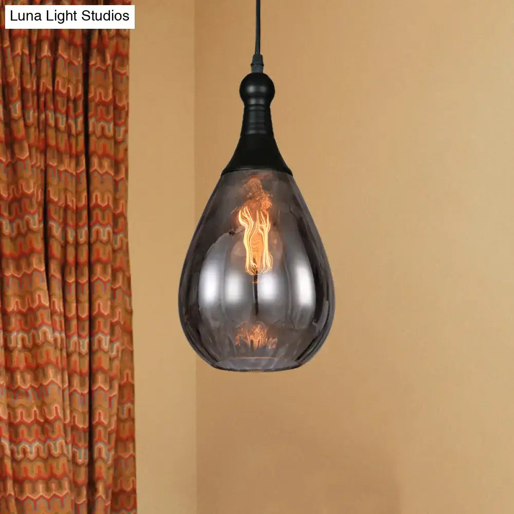 Smoked glass teardrop pendant light by Decorbites with black canopy on Tampa Home & Garden Store
