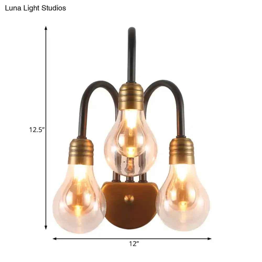 Decorbites industrial black and brass wall lamp with three bulbs for bedroom LED fixture on Tampa Home & Garden Store